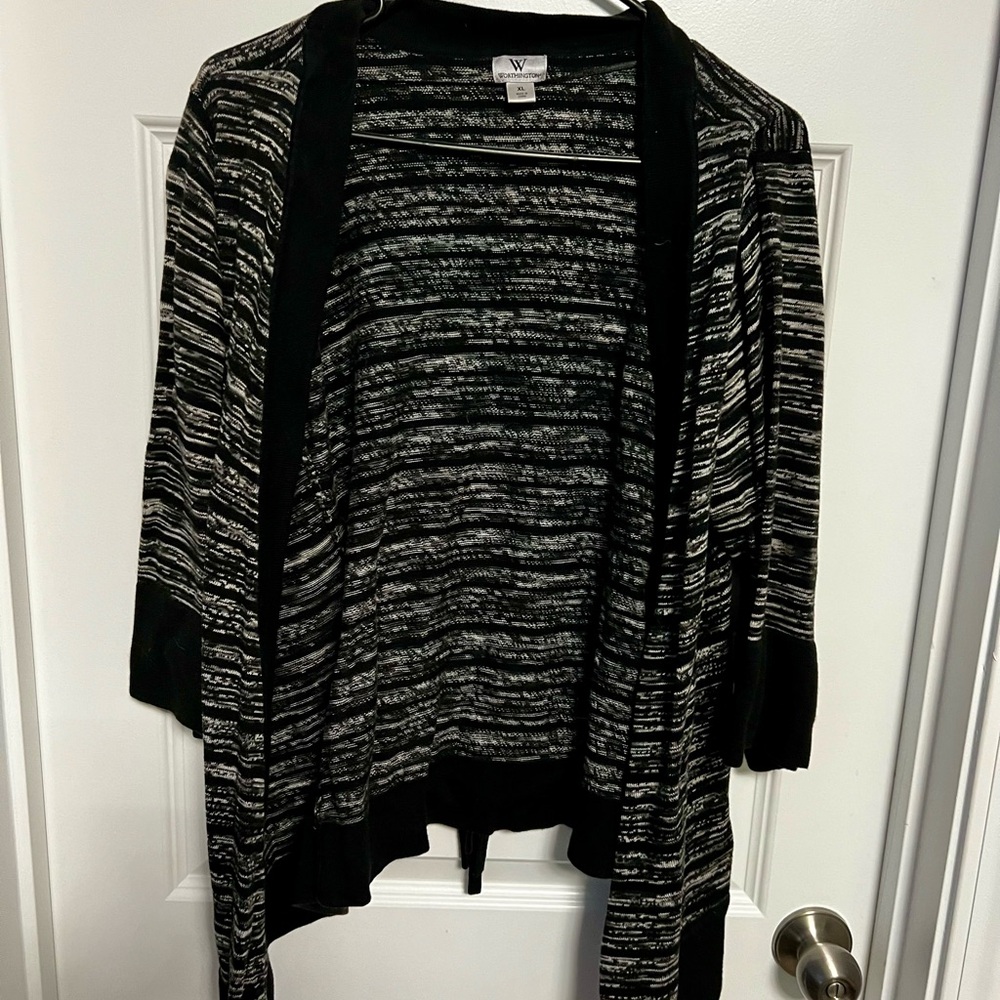 Worthington Black and Gray Striped Cardigan